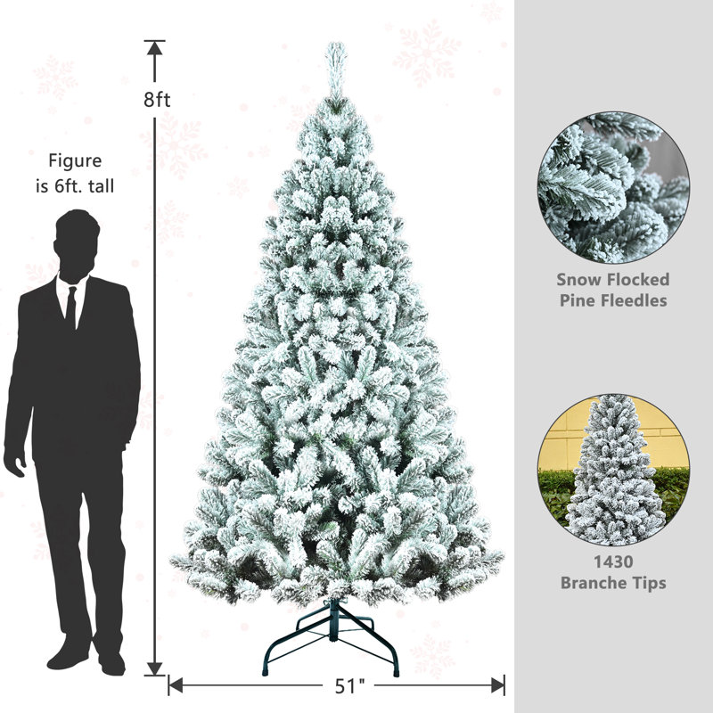 Arbre de Noël artificiel blanc non éclairé avec branches en PVC, base pliante en métal, 8 pi