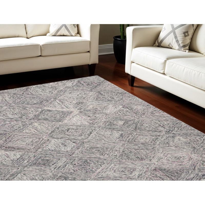 Tapis géométrique noir et gris en laine 8 pi x 11 pi