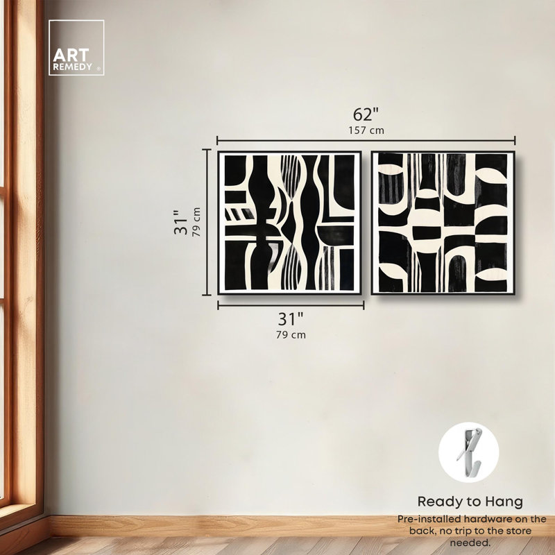 Noir Patterns Set Canvas Print Modern Wall Art Set by Art Remedy, Black Frame, 12 x 12, 31" H x 31" W, Structure noire