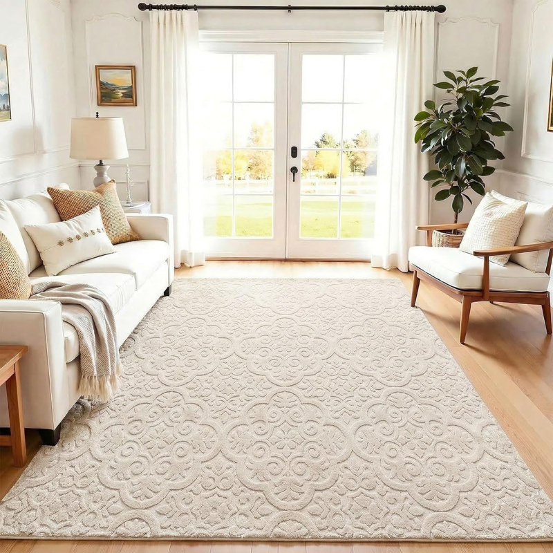 Tapis moderne antidérapant beige doux et confortable, Rectangle 5 pi x 7 pi