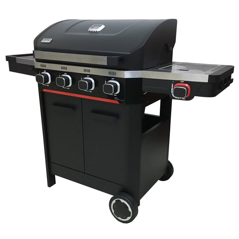 Norfolk Grills 4 - Burner Liquid Propane Gas Grill with Side Burner and Cabinet
