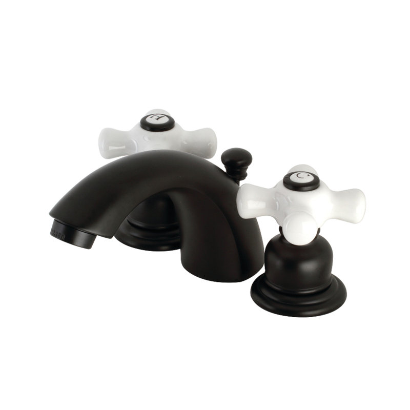 Kingston Brass Victorian Two-Handle 3-Hole Deck Mount Mini-Widespread Bathroom Faucet with Plastic Pop-Up, Matte Black