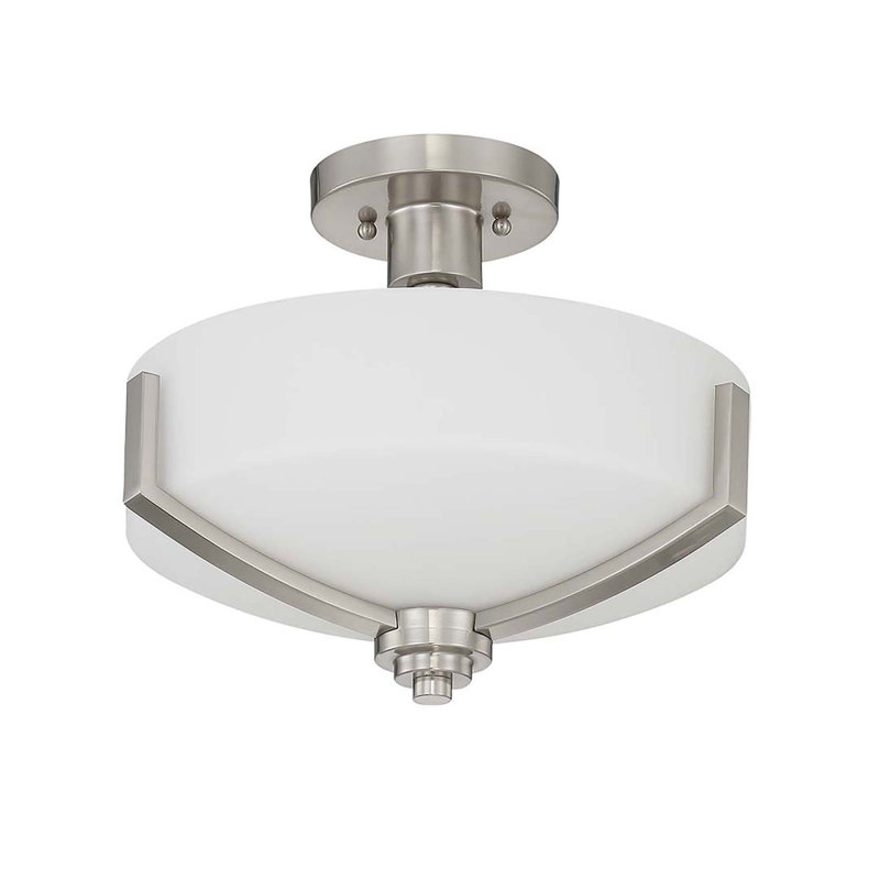 Hier Glass Semi Flush Mount, Satin Nickel