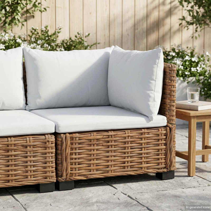 72cm Wide Patio Sectional Set, White Cushion/Natural Frame