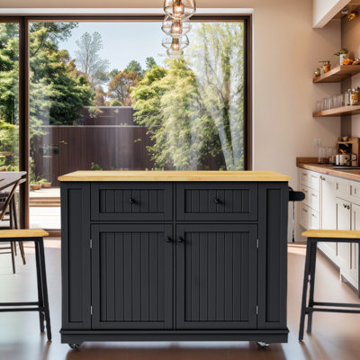 48-Inch Large Kitchen Island,Kitchen Storage Cart On 5 Wheels With Drop Leaf by Winston Porter
