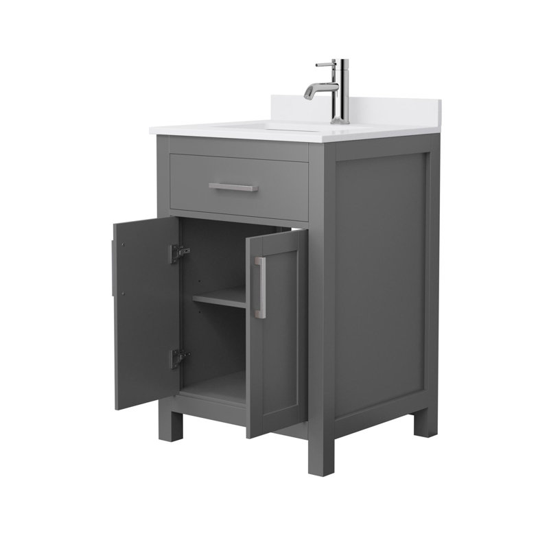 Beckett 24" Freestanding Single Bathroom Vanity with Cultured Marble Top, Dark Gray, White Cultured Marble, Brushed Nickel