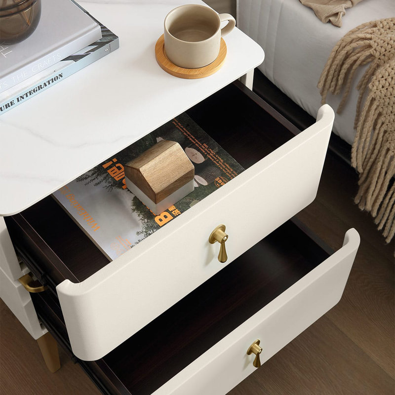 47.5cm W Metal Bedside Table, Cream