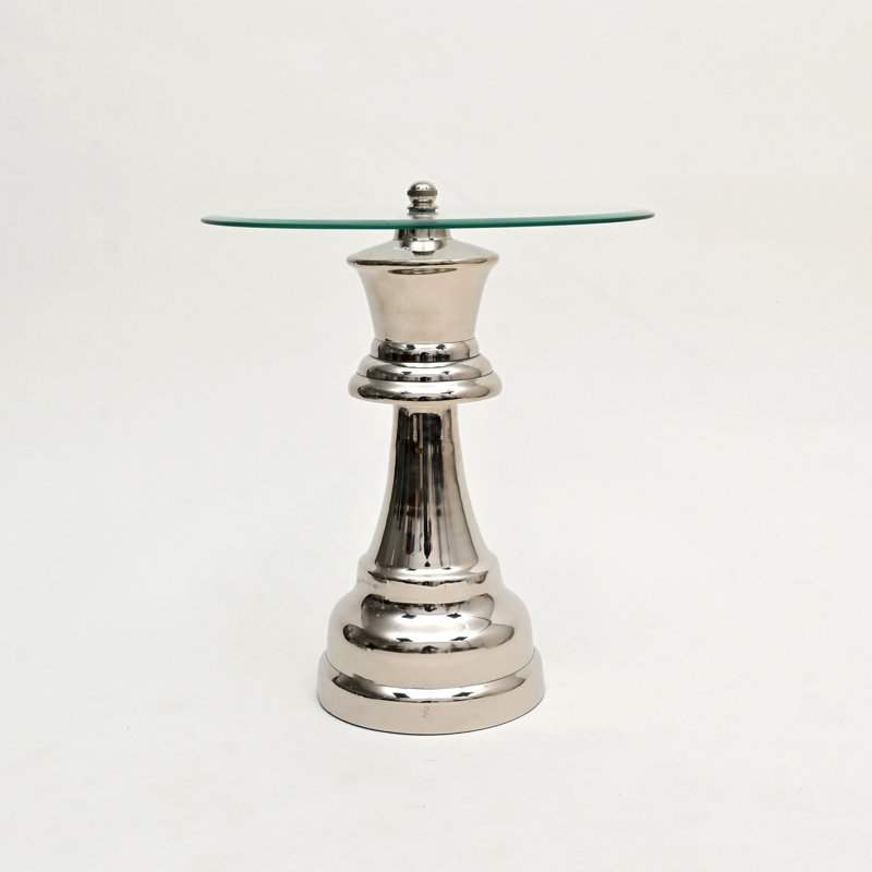 Grande table d'appoint décorative en nickel à finition piédestal avec plateau en verre - 18 x 18 x 21 po - Table d'appoint unique