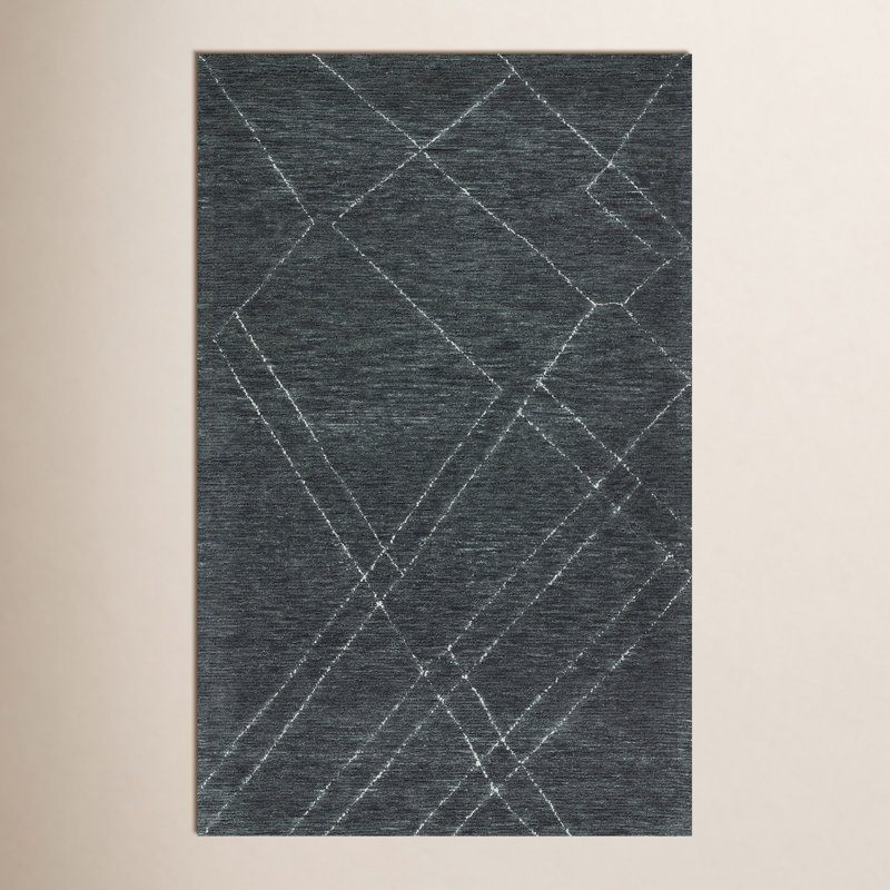 Lodi Wendell Abstract Hand Tufted Wool Area Rug in Navy/White, Rectangle 8' x 10'