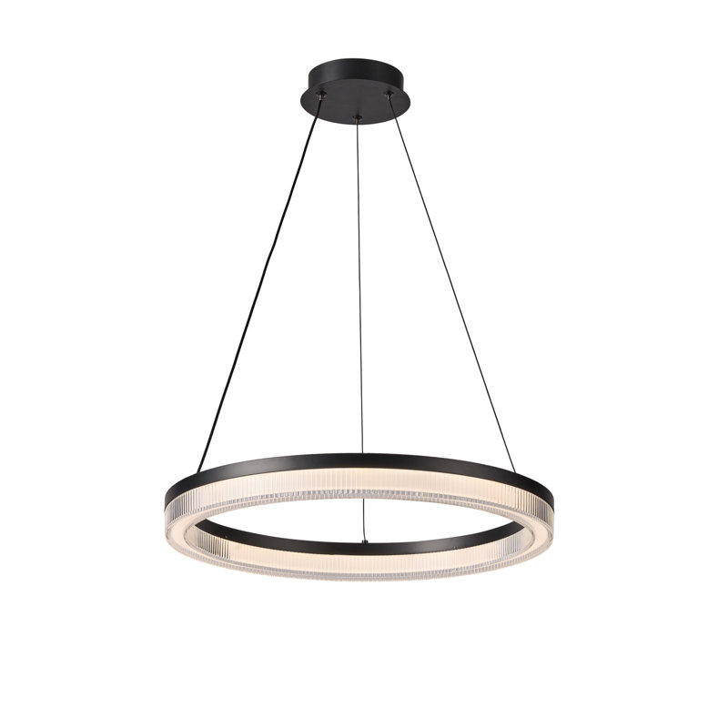 Granados - Integrated LED Pendant - Black Finish - Ribbed Clear Diffuser Shade, 19.7" W