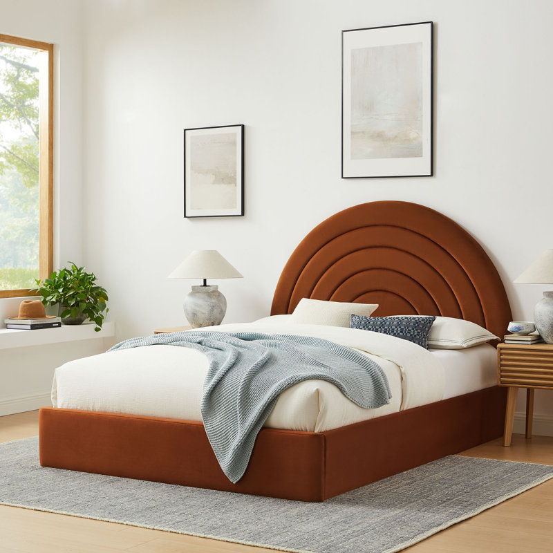 Lit plateforme en velours Solana Performance, rouille, Grand