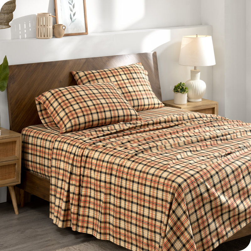 Flannel Machine Woven Plaid Sheet Set, Twin Sheet Set with 1 Pillowcase, Red Lodge Stirling Plaid