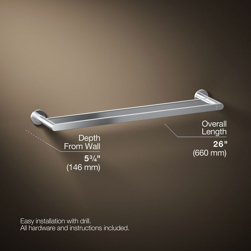 24" Wall Mounted Double Towel Bar, Polished Chrome