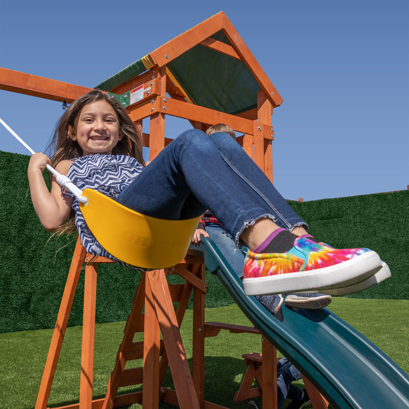 Scottsdale Brown Wood Outdoor Swing Set with Slide and Fort