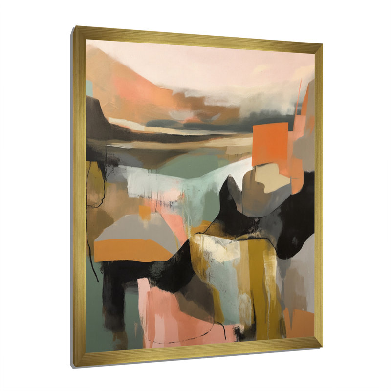 Green And Beige Transcending Reality II - Abstract Painting Canvas Wall Art, Gold Picture Framed, 32" H x 16" W x 1" D