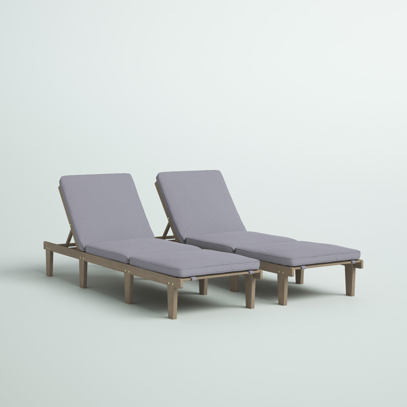 Chaise longue d'extérieur en bois d'acacia massif avec coussin Eugenio, Gris foncé, 2