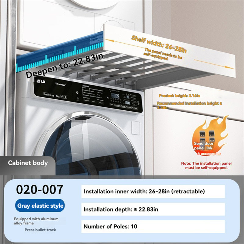 Support à linge escamotable rétractable pour machines à laver, H 2,16 po x l 28 po x P 22,83 po