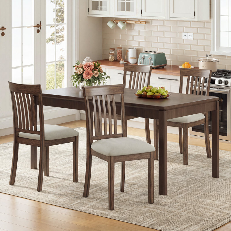 Chaises d'appoint rembourrées en bois avec dossier à lattes verticales, Beige