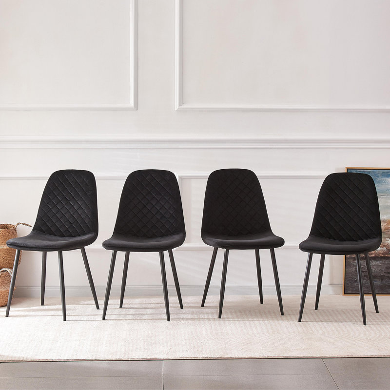 Wellersburg Modern Velvet Upholstered Armless Dining Chair, Black Velvet, Black, 2