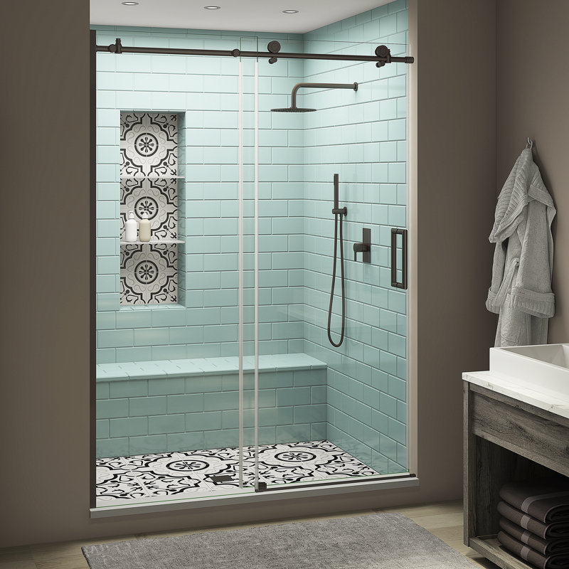 Coraline XL  64 W x 80 H Single Sliding Frameless Shower Door, Right Opening, Bronze