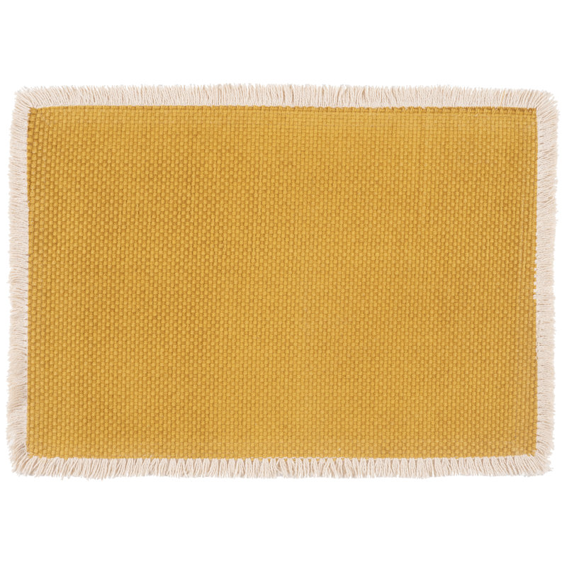 Ochre Yellow Cotton Woven Rectangle Placemats with Fringe Trim - Set of 4