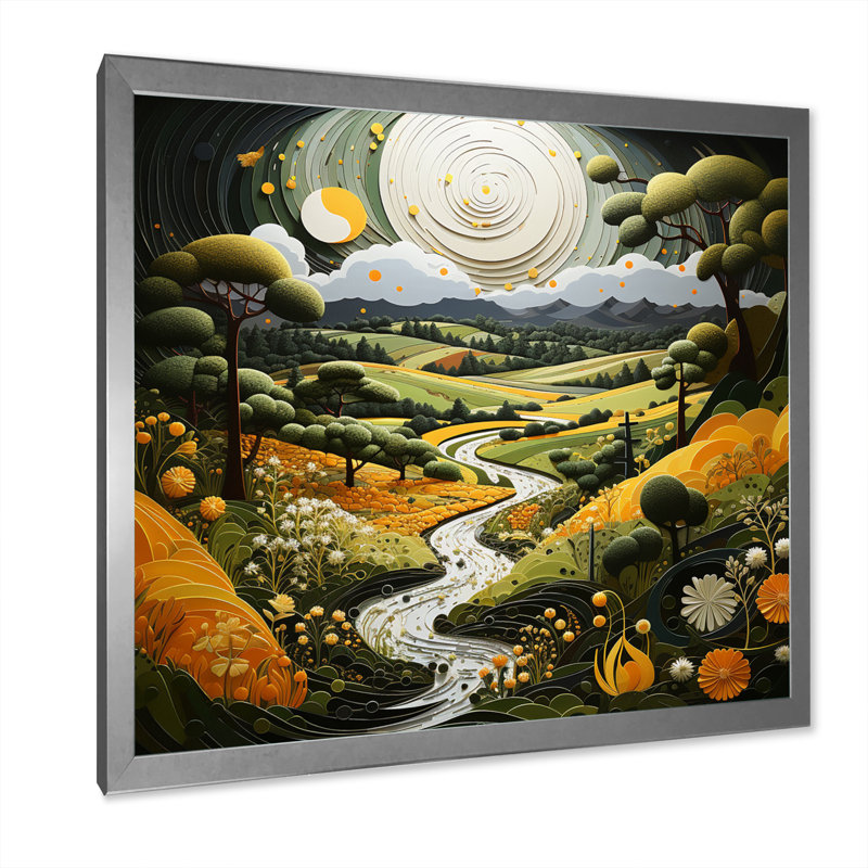 Countryside Reverie Pointillism X - Landscapes Wall Art Prints, H 16 po x l 16 po x P 1 po, Cadre photo argenté