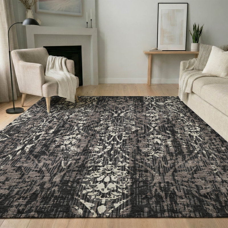 Tapis damassé de qualité supérieure Mayfield AMF2482, Black, 10' x 14'