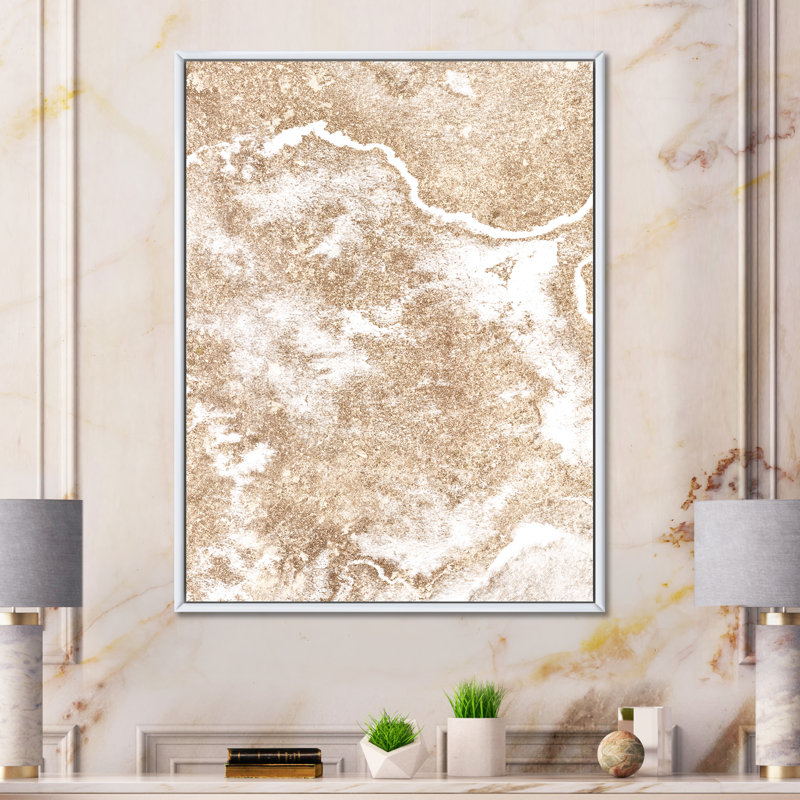 Art en marbre doré sur blanc - reproduction sur toile, Cadre flottant blanc, H 32 po x l 16 po x P 1 po