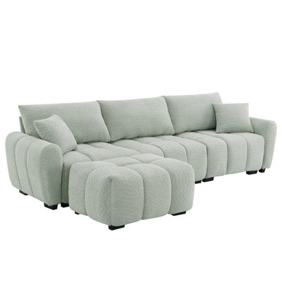 [VIDEO] 110" Modular L-Shaped Sectional Sofa: Extra-Large Seat, Pull-Line Design, Movable Ottoman, High-Density Foam, Boucle Fabric, 3 Colors