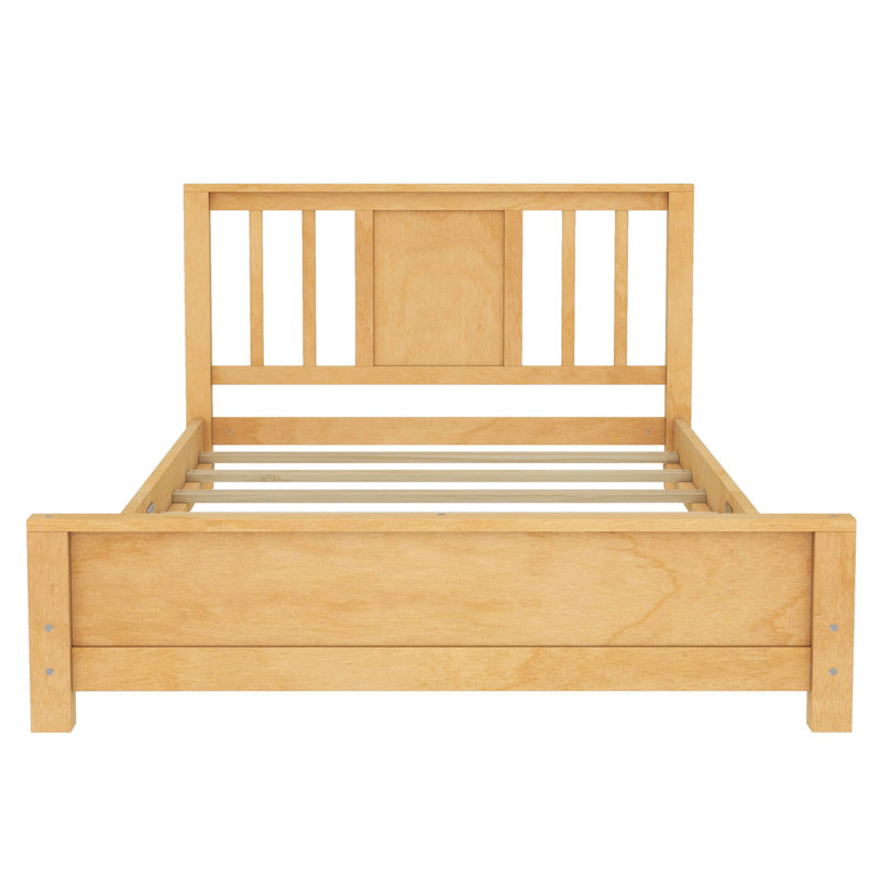 Cadre de lit simple en bois, lit plateforme en bois massif avec tête et pied de lit à lattes, lit robuste sans sommier, cadre de lit plateforme, cadre de lit simple en bois massif, cadre de lit simple pour chambre d'enfant, blanc et naturel
