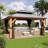 Solid Wooden Patio Gazebo with Double Roof, Netting and Curtains-112958892-105295596-105295599