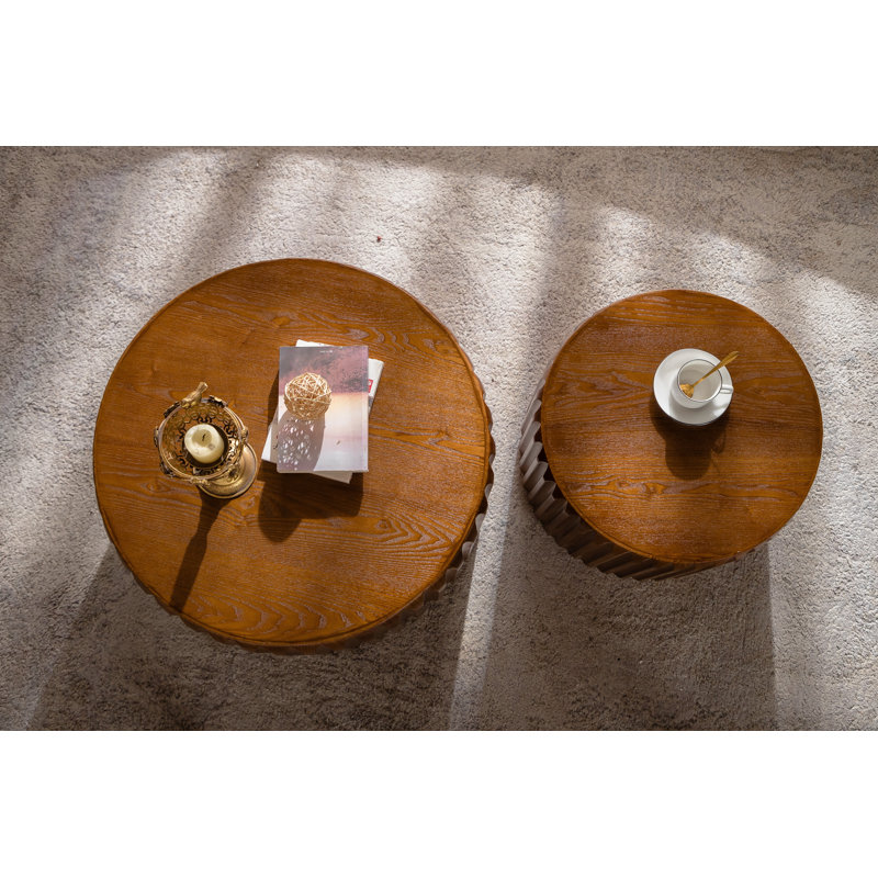 Ensemble de 2 tables basses rondes cannelées