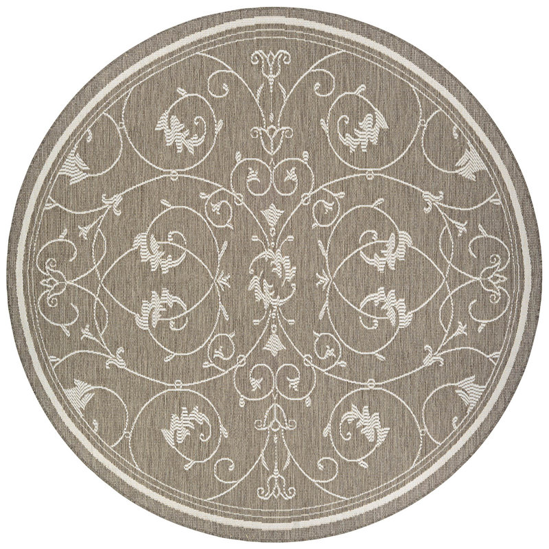 Tapis intérieur / extérieur Ariadne, Ivoire / taupe, Rond 7 pi 6 po