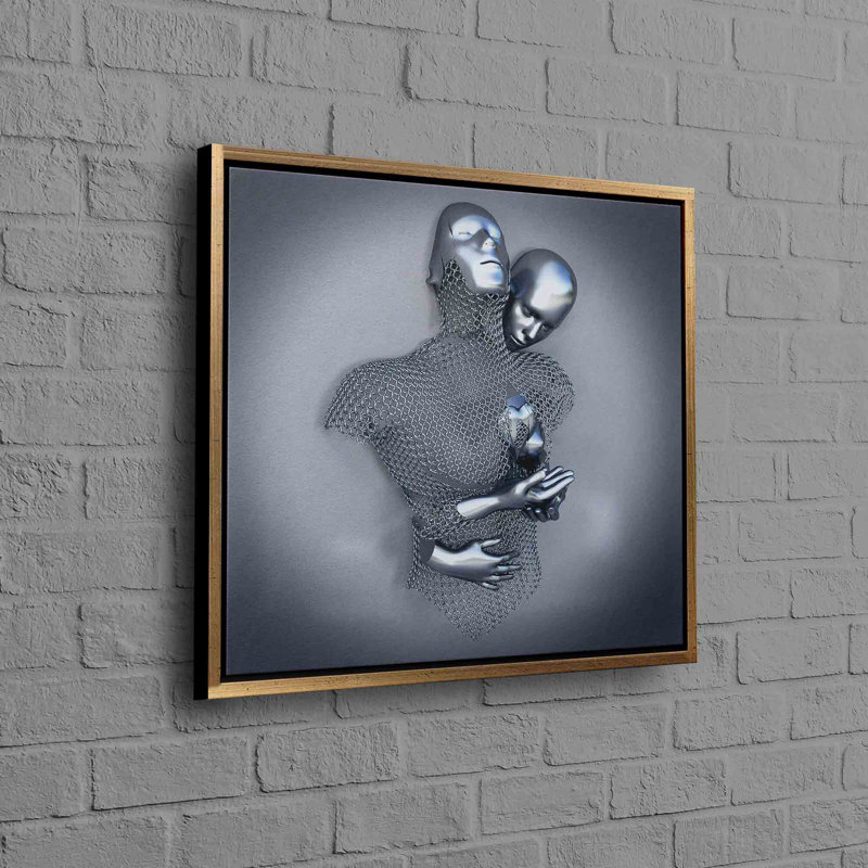 Toile de coton effet argent argenté 3D, Cadre flottant doré, H 30 po x l 30 po