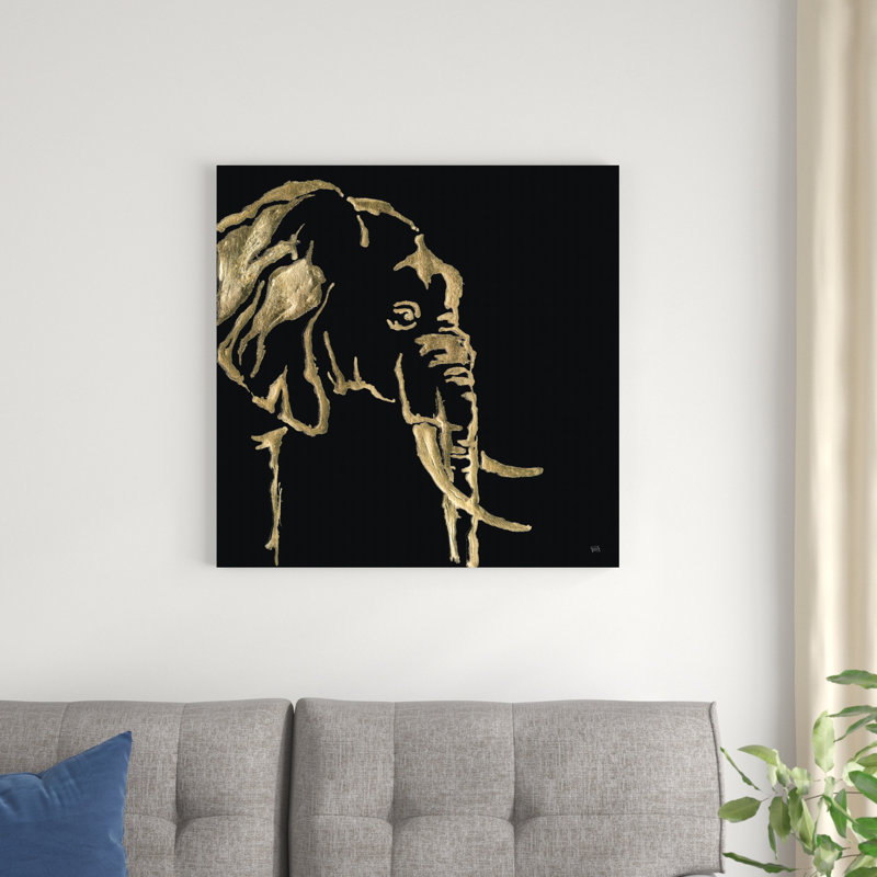 Éléphant doré sur fond noir, H 30 po x l 30 po x P 1,25 po