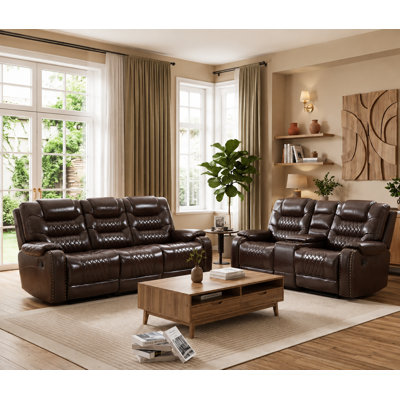 2 - Piece Faux Leather Manual Reclining Living Room Set - Spacious Seating With Storage & Cup Holders