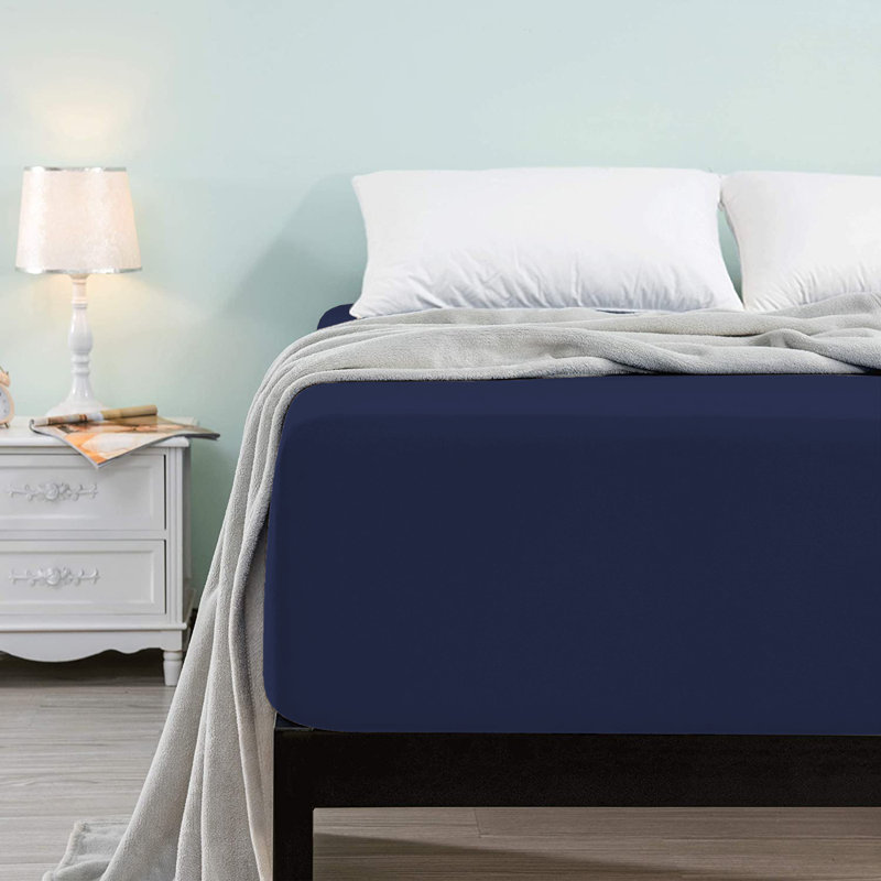 Microfiber Brushed Deep 40cm Fitted Bed Sheet, Double (4'6), Navy