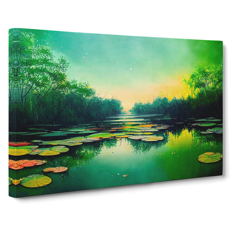 Joyful Water Lily Pond - Wrapped Canvas Print, 35cm H x 50cm W x 3cm D