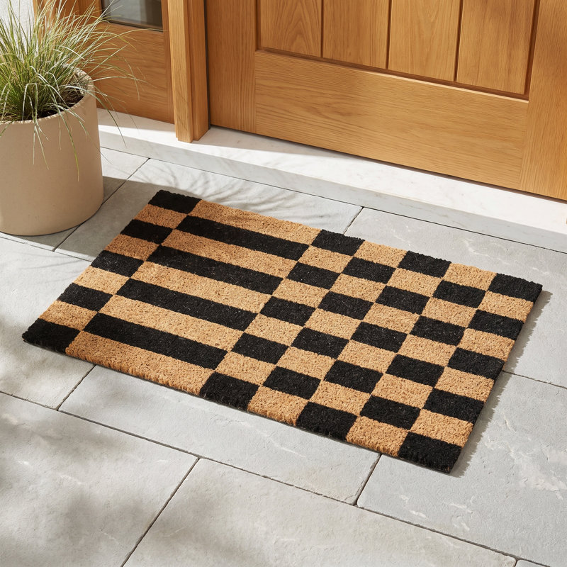 Checkerboard Stripe Black Geometric Doormat