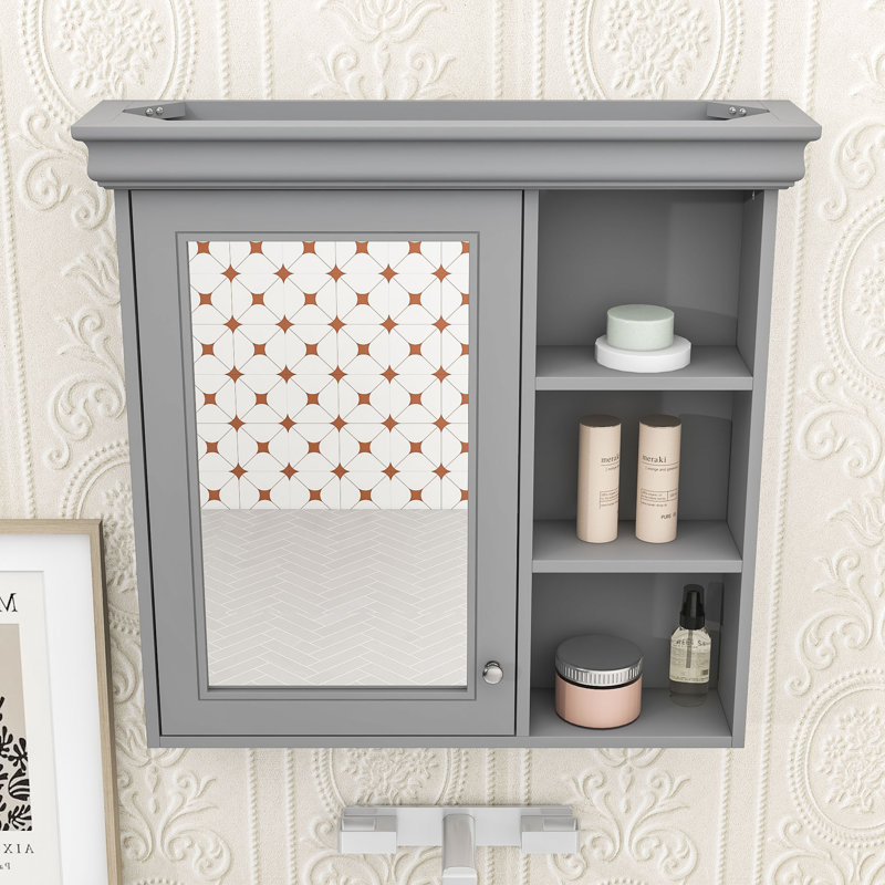 Armoire à pharmacie murale avec miroir, tablettes réglables et porte à fermeture en douceur, Gris