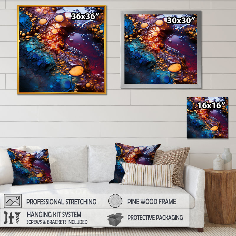 «Blue Crystal Stone Core III - Stone Geode», art mural, Noir, H 16 po x l 16 po