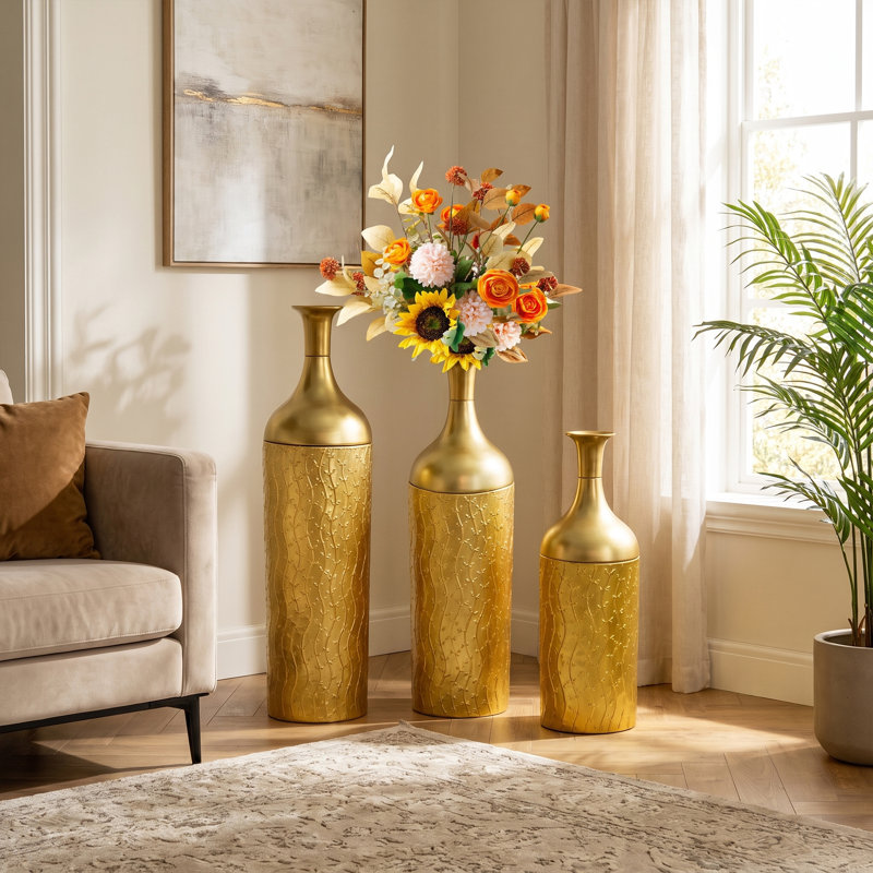 Ensemble de 3 vases de plancher Gold, Gold Leaf