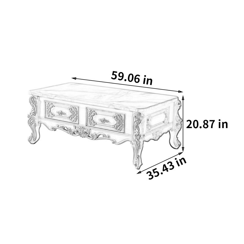 Table basse European, H 20,87 po x L 59,06 po x l 35,43 po