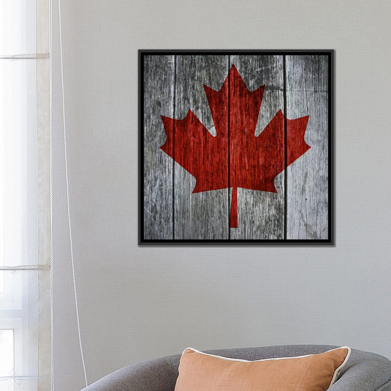 Drapeau canadien feuille d'érable rouge - reproduction sur toile tendue sur châssis, H 12 po x l 12 po x P 0,75 po