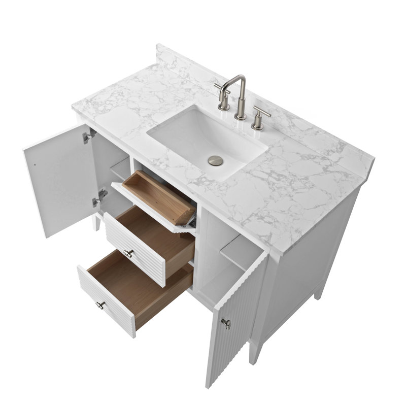 Laval 48" Single Sink Freestanding Bathroom Vanity with Engineered Marble Top, Linear White, Brushed Nickel