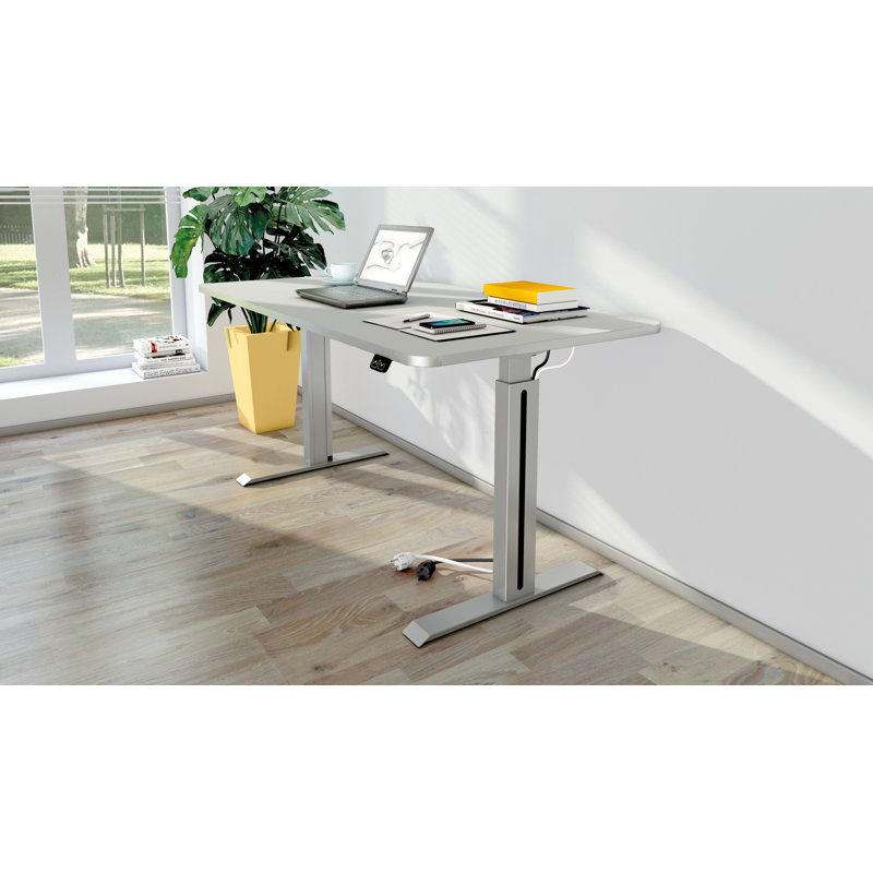 Pixa Adjustable Metal Base Standing Desk, Light Grey, 74-123cm H x 120cm W x 80cm D