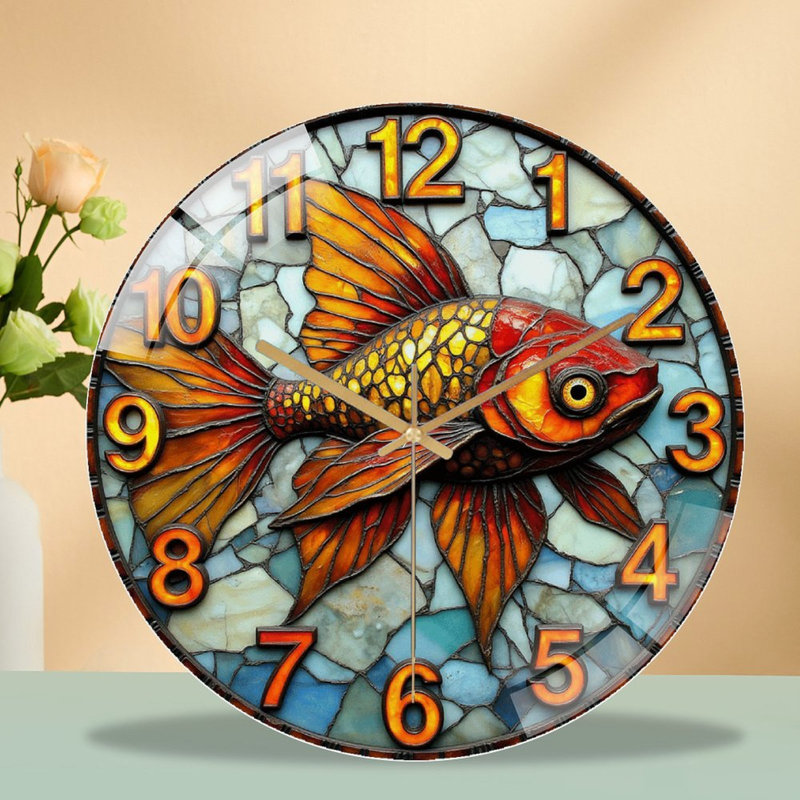 Horloge murale vitrail 12 po Goldfish