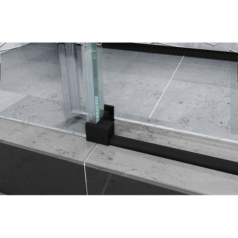  Alumni 44 - 48 x 76 "Porte de douche coulissante sans cadre 3/8" en verre trempé transparent, Noir mat
