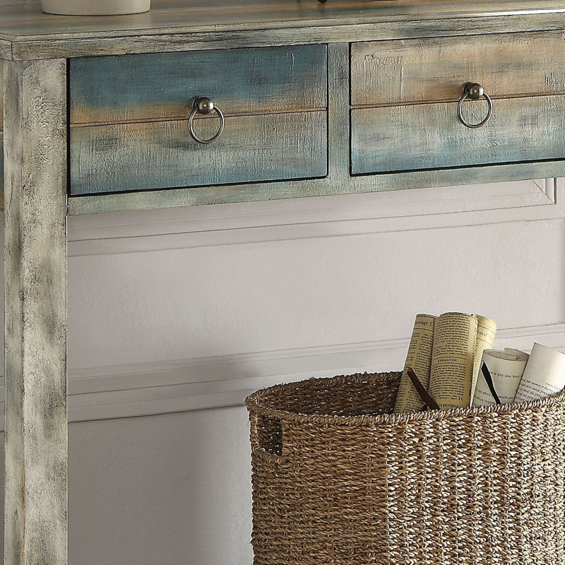 Oresta 3 tiroirs gris antique et bleu sarcelle