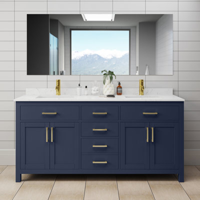 Meuble-lavabo double autoportant avec plateau en marbre de culture 72 po Beckett